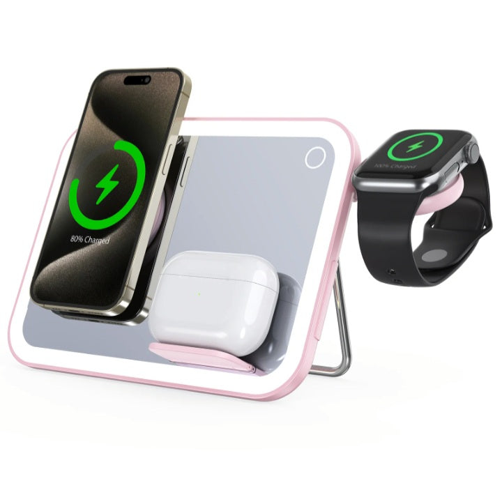 LED Lighted Makeup Mirror With Wireless Charging