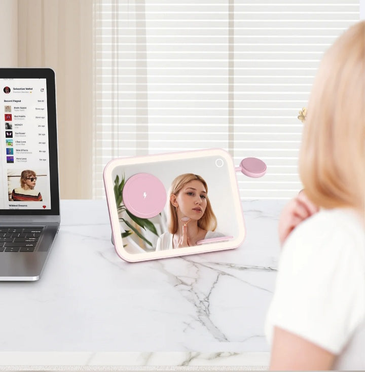 LED Lighted Makeup Mirror With Wireless Charging