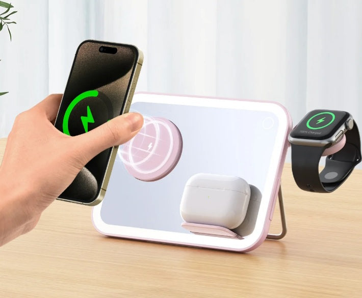 LED Lighted Makeup Mirror With Wireless Charging